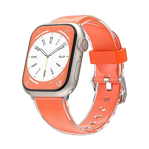 BolYel Armband Kompatibel mit Apple Watch Armband 42mm 44mm 45mm,Silikon Transparentes Doppelschichtiges Ersatzarmband Kompatibel mit iWatch Armband Series 8 7 6 5 4 3 2 1 SE Orange von BolYel