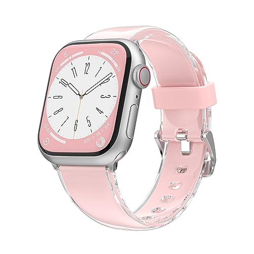 BolYel Armband Kompatibel mit Apple Watch Armband 42mm 44mm 45mm,Silikon Transparentes Doppelschichtiges Ersatzarmband Kompatibel mit iWatch Armband Series 8 7 6 5 4 3 2 1 SE Rosa von BolYel