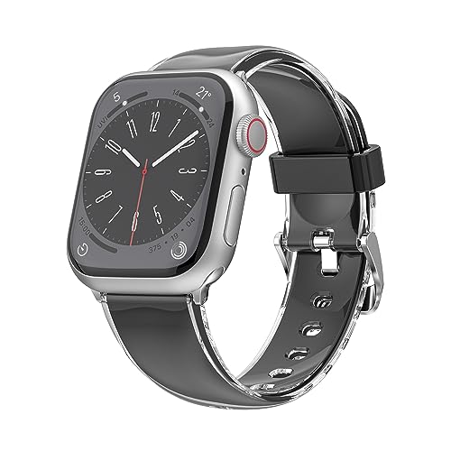 BolYel Armband Kompatibel mit Apple Watch Armband 42mm 44mm 45mm,Silikon Transparentes Doppelschichtiges Ersatzarmband Kompatibel mit iWatch Armband Series 8 7 6 5 4 3 2 1 SE Schwarz von BolYel