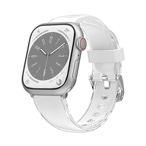 BolYel Armband Kompatibel mit Apple Watch Armband 42mm 44mm 45mm,Silikon Transparentes Doppelschichtiges Ersatzarmband Kompatibel mit iWatch Armband Series 8 7 6 5 4 3 2 1 SE Weiß von BolYel