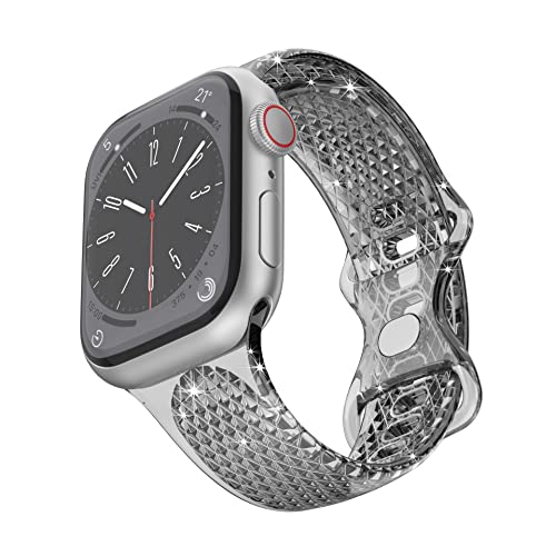 BolYel Armband Kompatibel mit Apple Watch Armband 42mm 44mm 45mm,Transparente Diamanten Linien Ersatzarmband für Apple Watch Series 8/7/6/5/4/3/2/1/SE,Schwarz von BolYel