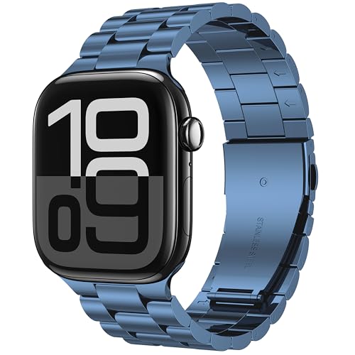 BolYel Kompatibel mit Apple Watch Armband 42mm(Series 10) 41mm 40mm 38mm, Edelstahl Ersatzarmband 22mm Kompatibel mit iWatch Serie SE 10 9 8 7 6 5 4 3 2 1 Blau von BolYel