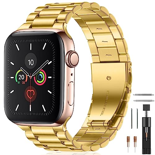 BolYel Kompatibel mit Apple Watch Armband 41mm 40mm 38mm, Edelstahl Ersatzarmband 22mm Kompatibel mit iWatch Serie SE 9 8 7 6 5 4 3 2 1 Gold von BolYel