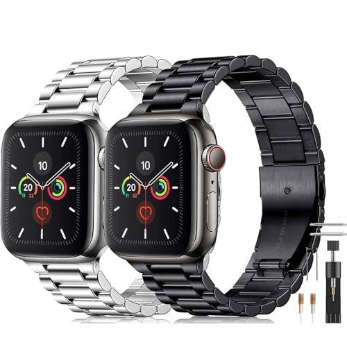 BolYel Kompatibel mit Apple Watch Armband 41mm 40mm 38mm, Edelstahl Ersatzarmband 22mm Kompatibel mit iWatch Serie SE 9 8 7 6 5 4 3 2 1 Schwarz&Silber von BolYel