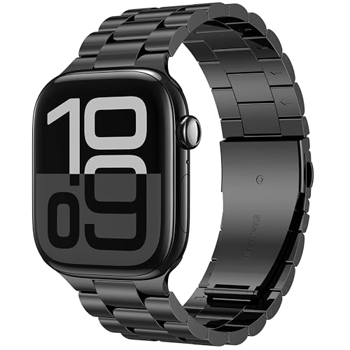 BolYel Kompatibel mit Apple Watch Armband 42mm(Series 10) 41mm 40mm 38mm, Edelstahl Ersatzarmband 22mm Kompatibel mit iWatch Serie SE 10 9 8 7 6 5 4 3 2 1 Schwarz von BolYel