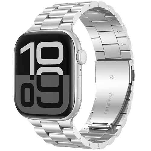 BolYel Kompatibel mit Apple Watch Armband 42mm(Series 10) 41mm 40mm 38mm, Edelstahl Ersatzarmband 22mm Kompatibel mit iWatch Serie SE 10 9 8 7 6 5 4 3 2 1 Silber von BolYel