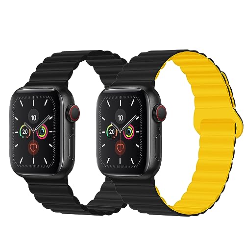 BolYel Kompatibel mit Apple Watch Armband 41mm 40mm 38mm, Silikon Magnetische Loop Band Kompatibel für Apple Watch Serie 8 7 SE 6 5 4 3 2 1,Schwarz,Schwarz Gelb von BolYel
