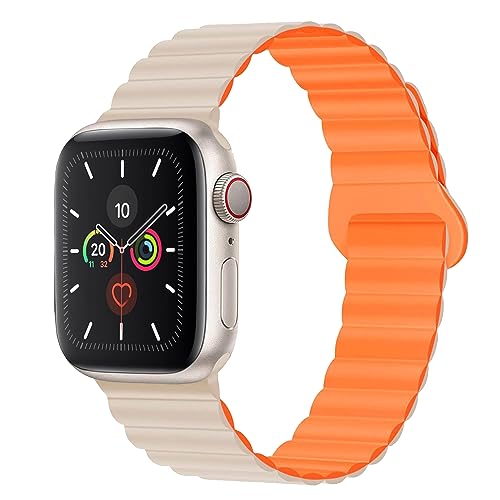 BolYel Kompatibel mit Apple Watch Armband 41mm 40mm 38mm, Silikon Magnetische Loop Band Kompatibel für Apple Watch Serie 8 7 SE 6 5 4 3 2 1,Weiß Orange von BolYel