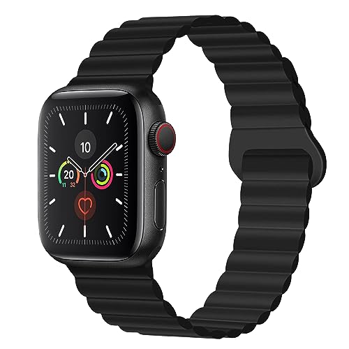 BolYel Kompatibel mit Apple Watch Armband 45mm 44mm 42mm, Silikon Magnetische Loop Band Kompatibel für Apple Watch Serie 8 7 SE 6 5 4 3 2 1,Schwarz von BolYel