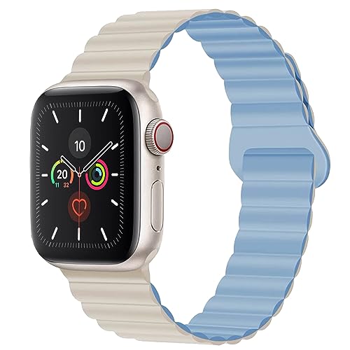 BolYel Kompatibel mit Apple Watch Armband 45mm 44mm 42mm, Silikon Magnetische Loop Band Kompatibel für Apple Watch Serie 8 7 SE 6 5 4 3 2 1,Weiß Blau von BolYel