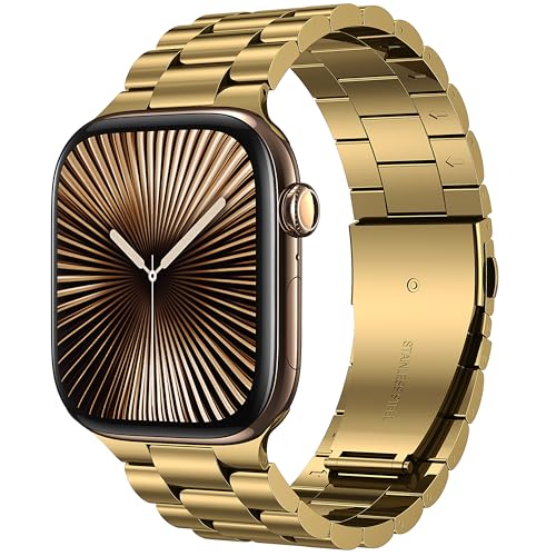 BolYel Kompatibel mit Apple Watch Armband 49mm 45mm 44mm 42mm, Edelstahl Ersatzarmband 22mm Kompatibel mit iWatch Ultra/Ultra 2 Serie SE 9 8 7 6 5 4 3 2 1 Gold von BolYel