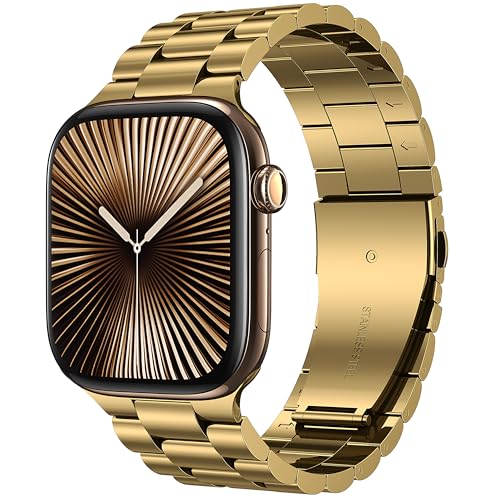 BolYel Kompatibel mit Apple Watch Armband 49mm 46mm 45mm 44mm 42mm(Series 1 2 3), Edelstahl Ersatzarmband 22mm Kompatibel mit iWatch Ultra/Ultra 2 Serie SE 10 9 8 7 6 5 4 3 2 1 Gold von BolYel