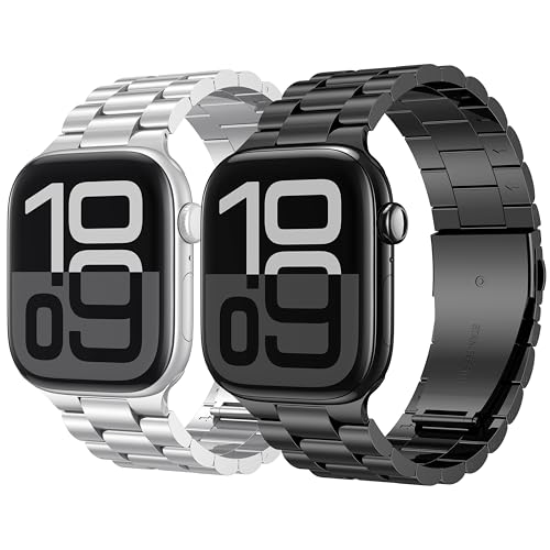 BolYel Kompatibel mit Apple Watch Armband 49mm 46mm 45mm 44mm 42mm(Series 1 2 3), Edelstahl Ersatzarmband 22mm Kompatibel mit iWatch Ultra/Ultra 2 Serie SE 10 9 8 7 6 5 4 3 2 1 Schwarz&Silber von BolYel