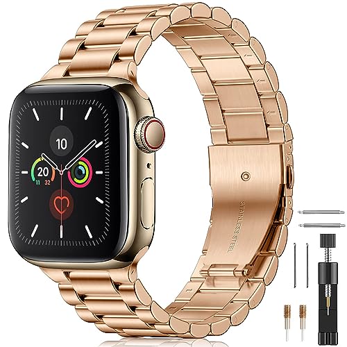 BolYel Kompatibel mit Apple Watch Armband 49mm 45mm 44mm 42mm, Edelstahl Ersatzarmband 22mm Kompatibel mit iWatch Ultra/Ultra2 Serie SE 9 8 7 6 5 4 3 2 1 Rosa Gold von BolYel