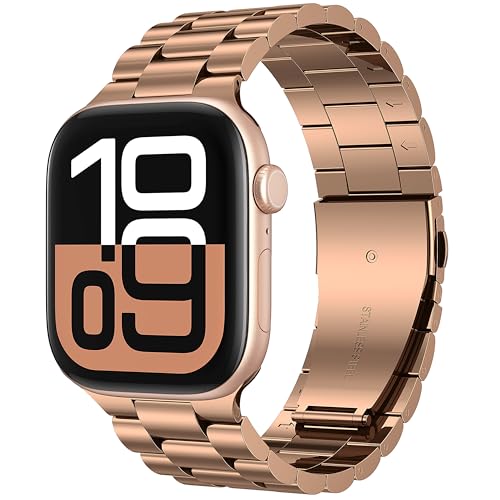 BolYel Kompatibel mit Apple Watch Armband 49mm 45mm 44mm 42mm, Edelstahl Ersatzarmband 22mm Kompatibel mit iWatch Ultra/Ultra2 Serie SE 9 8 7 6 5 4 3 2 1 Rosa Gold von BolYel