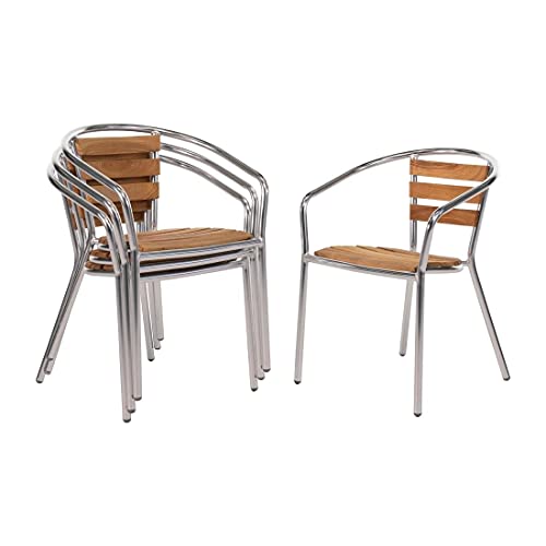 Bolero Stapelstühle aus Aluminium und Esche (4er-Pack), für den Innen- und Außenbereich, Gestell aus Aluminium / Sitzfläche aus Eschenholz, rostbeständig, Sitzhöhe: 440 mm, Café Bistro Home Furniture, U421 Bolero Stapelstühle aus Aluminium und Esche (4er-Pack), für den Innen- und Außenbereich, Gestell aus Aluminium / Sitzfläche aus Eschenholz, rostbeständig, Sitzhöhe: 440 mm, Café Bistro Home Furniture, U421 von Bolero
