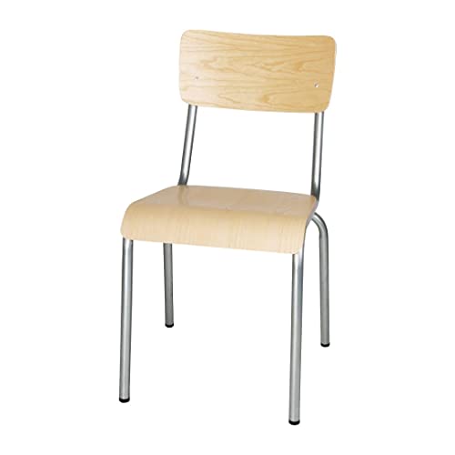 Bolero Cantina Beistellstühle mit Sitzpolster und Rückenlehne aus Holz (4 Stück), verzinkt, Sitzhöhe: 470 mm, Stahl & Eschenholz, FB946 von Bolero