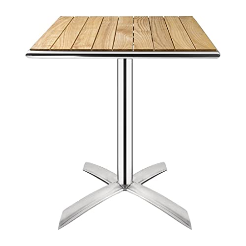 Bolero Eschenholz Flip Top Quadratischer Bistro Esstisch 600mm, Aluminium Gestell, Allwettertisch für drinnen und draußen, Vorgeölte Eschenholzplatte, 730(H) x 600(B) x 600(T)mm, Café Restaurant oder Heimgebrauch, GK991 von Bolero