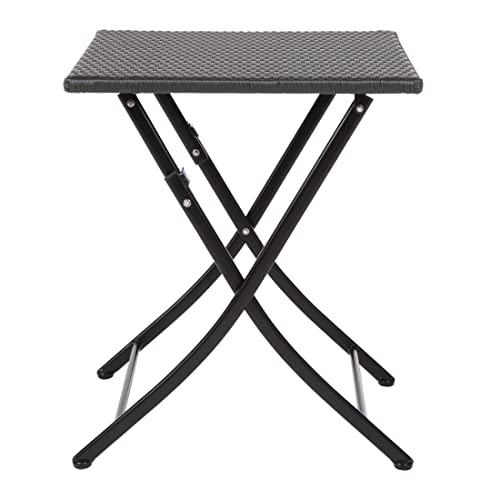 Bolero Klappbarer quadratischer PE-Geflecht-Tisch für den Innen- und Außenbereich, Schwarz, Stahlbeine, 710(H) x 600(B) x 600(T)mm, wetterfeste Polyethylenplatte, gewerbliche Cafés & Zuhause, GL302 von Bolero