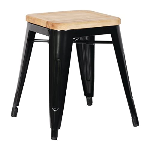 Bolero gm635 Stahl Bistro Low Hocker mit Sitz aus Holz Pad, Schwarz (4 Stück), 455(H) x 405(W) x 405(D)mm von Bolero