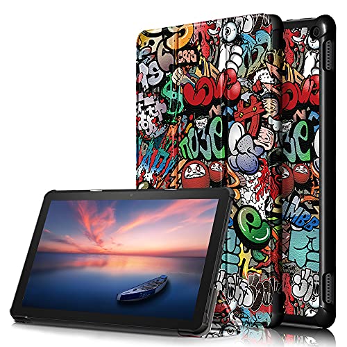 Boleyi Tablet Hülle für Amazon Fire HD 10 2021, Slim Schutzhülle Hochwertiges PU Schlank Leder Hülle, mit Ständer Funktion, für Amazon Fire HD 10 2021 Zoll Modell,Graffiti von Boleyi