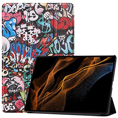 Boleyi Tablet Hülle für Samsung Galaxy Tab S8 Ultra, Slim Schutzhülle Hochwertiges PU Schlank Leder Hülle, mit Ständer Funktion, für Samsung Galaxy Tab S8 Ultra Zoll Modell,Graffiti von Boleyi