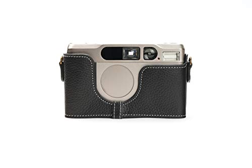 Contax T2 Hülle, BolinUS Handgemachte Echtleder Halbkameratasche Tasche Abdeckung für Contax T2 Kamera mit Handschlaufe (schwarz) von BolinUS