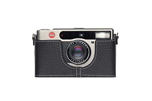 Leica Minilux Hülle, BolinUS handgefertigte Echtleder-Halb-Kameratasche für Leica Minilux/Minilux Zoom Kamera mit Handschlaufe (schwarz) von BolinUS