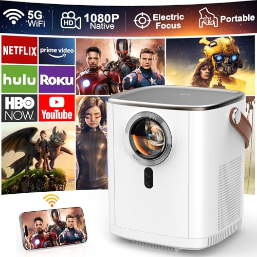 [Elektrischer Fokus] Native Bluetooth WiFi Projektor 1080P 5G Tragbarer Filmprojektor Bolumin für den Außenbereich, 12000LM Full-HD-Videoprojektor für Heimkino, kompatibel mit von Bolumin
