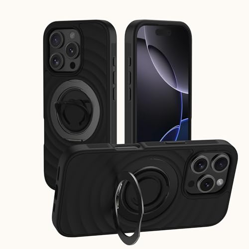 Bolvunes 3 in 1 Magnetische Silikonhülle für iPhone 16 Pro 6.3'' Weicher 360° Silikonringhalter und Magnetischer Standgriff Kompatibel mit MagSafe,Stoßfestes Design Schutzhülle von Bolvunes