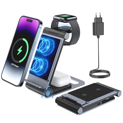 Ladestation für Apple Watch und iPhone iPod 3 in 1 Faltbare, Reise Ladestation für iPhone 16 15 14 13 12 11 Pro Max, Apple Wireless Charger für iWatch 10/9/Ultra/8/7/6/SE/5/AirPod Pro 3 2 Grey Blue Ladestation für Apple Watch und iPhone iPod 3 in 1 Faltbare, Reise Ladestation für iPhone 16 15 14 13 12 11 Pro Max, Apple Wireless Charger für iWatch 10/9/Ultra/8/7/6/SE/5/AirPod Pro 3 2 Grey Blue von Bolvunes