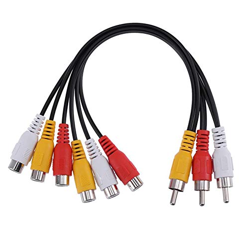 Bolwins D50S Composite Audio Video Verbindungskabel, 3 RCA Cinch-Stecker auf 6 Cinch-Buchsen-Splitter-Audio-Video-AV-Adapterkabel, Kabellänge: ca. 30cm von Bolwins