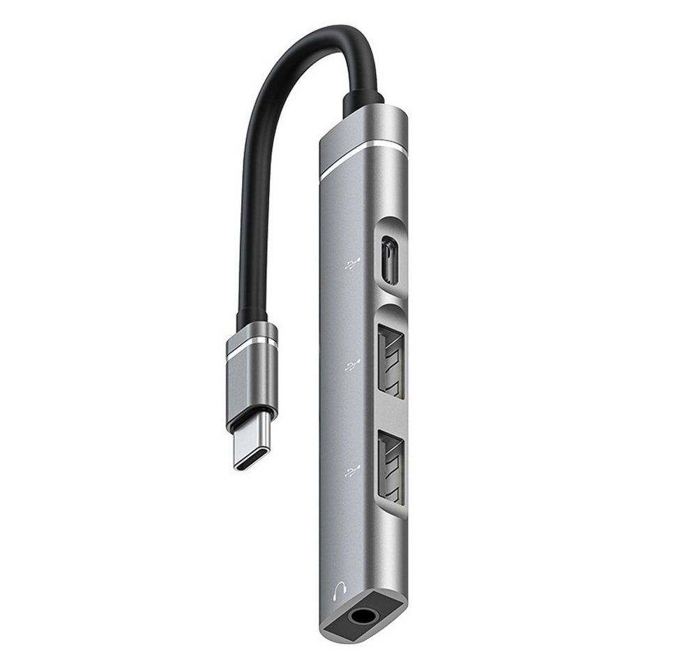 Bolwins K22 4-Port Typ-C auf USB Hub 2.0 + 3.5mm AUX Splitter Laptop PC Handy Computer-Adapter Bolwins K22 4-Port Typ-C auf USB Hub 2.0 + 3.5mm AUX Splitter Laptop PC Handy Computer-Adapter von Bolwins