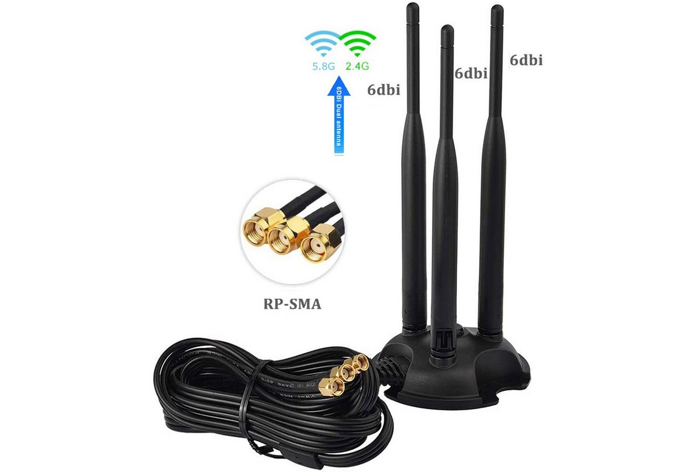 Bolwins L13D 3m 2.4G 5.8G WiFi Antenne 3x 6dBi RP-SMA Adapter Kabel Standfuss WLAN-Antenne von Bolwins