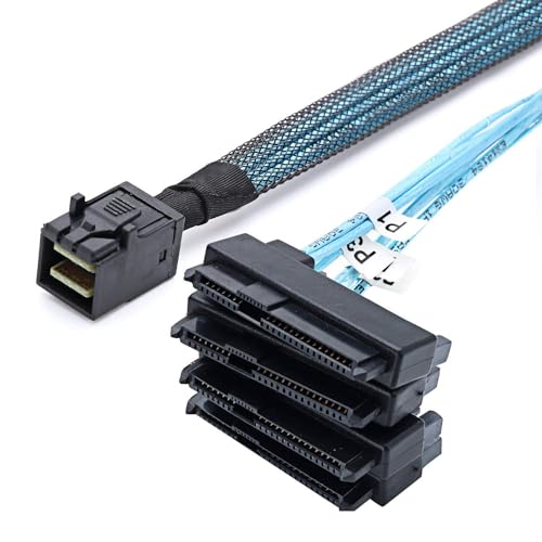 Bolwins P82CS Mini SAS SFF-8643 auf 4x 29pin SFF-8482 und 4x SATA 15pin Splitter Kabel Mini SAS SFF-8643 36 Pin Host Intern auf SFF-8482 4 SAS 29Pin Zielfestplatte Stromanschluss 1m von Bolwins