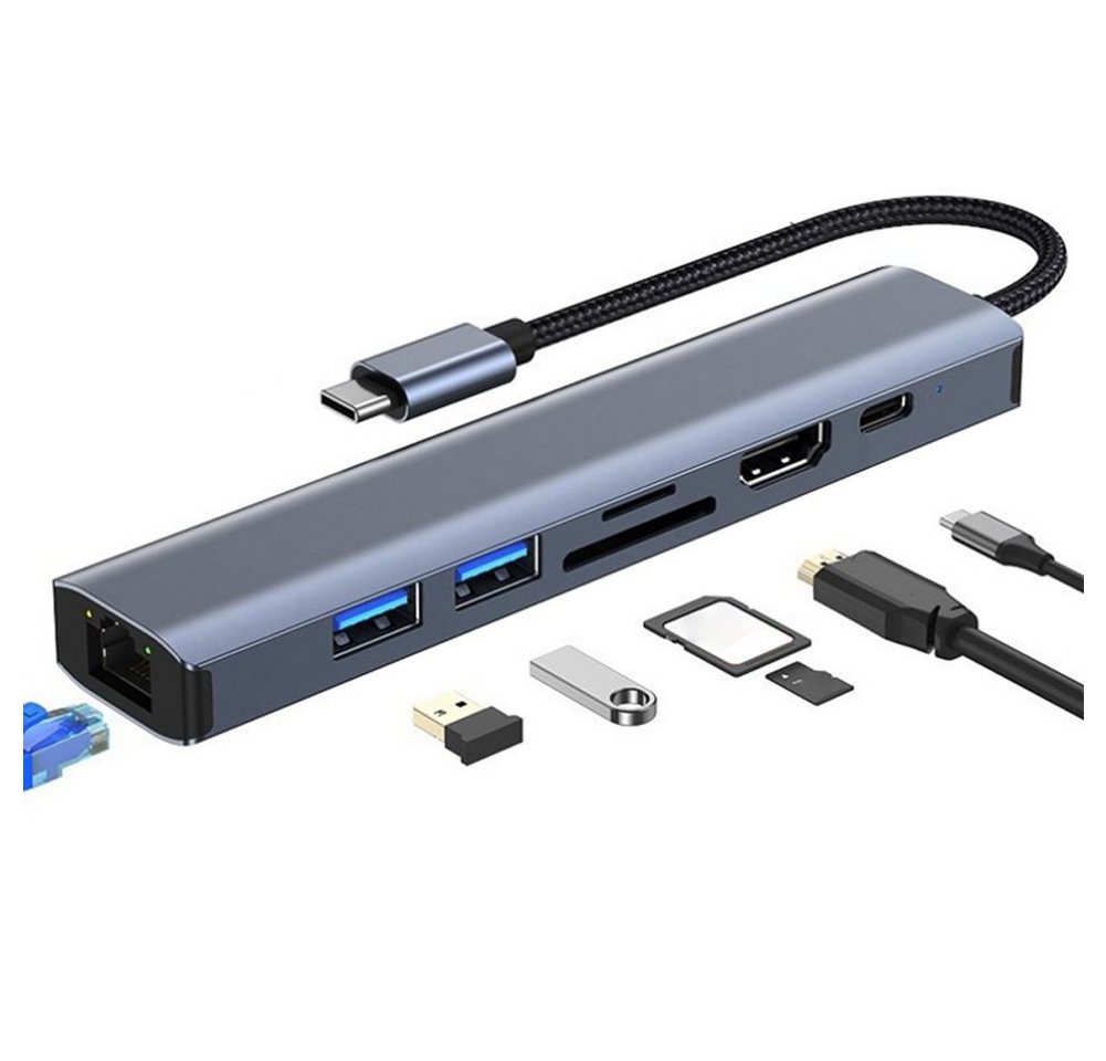 Bolwins Q18C 7in1 Adapter USB-C zu Hub USB 3.0, USB-C PD, HDMI SD microSD RJ45 Computer-Adapter Bolwins Q18C 7in1 Adapter USB-C zu Hub USB 3.0, USB-C PD, HDMI SD microSD RJ45 Computer-Adapter von Bolwins