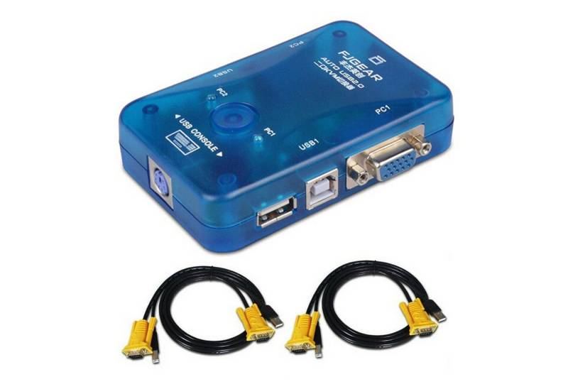 Bolwins VGA-Switch F93D KVM Switch Box USB VGA PS2 2xPC Tastatur Maus Monitor + 2x Kabel von Bolwins