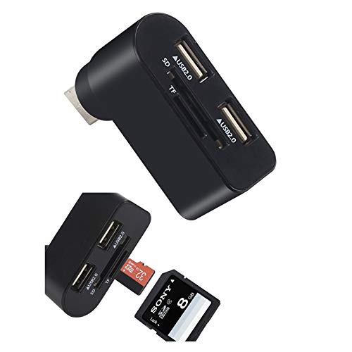 F89CS Bolwins USB 2.0 Hub mit SD-Kartenleser - 2-Fach USB Verteiler 180° drehbar, Ultraflach für Laptop, PC & Reise, Plug-and-Play ohne Treiber von Bolwins