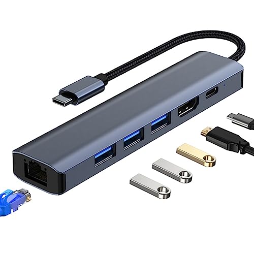 H32CS USB C Hub 6 in 1 Docking Station USB C Adapter mit 4K-HDMI USB 3.0 Port, Ethernet RJ45 Port, Type C PD, Kompatibel für MacBook Pro/Air, mehre Type C Geräte von Bolwins