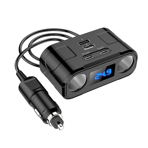 L12CS 12V/24V Auto Ladegerät Zigarettenanzünder 2 Port USB Typ C PD 22W, 2 USB Port LED Kfz-Handyladegerät Adapter GPS LED Voltmeter QuickCharge 3.0 von Bolwins