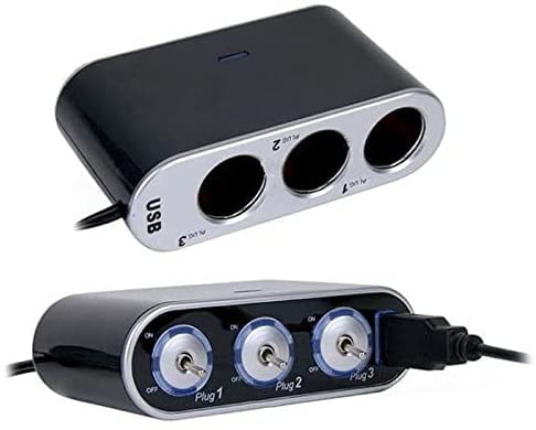 Q61CS Auto Ladegerät 3-Fach Zigarettenanzünder Steckdose mit Getrennten EIN/AUS Schaltern + USB 5V/0,5A – 12-24V KFZ Zigarettenanzünder Verteiler Adapter von Bolwins