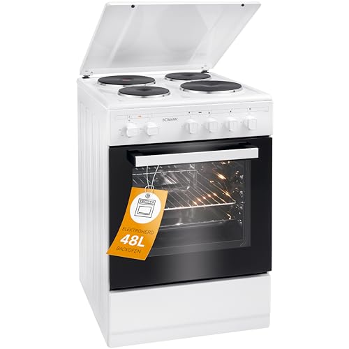 Bomann® Backofen 50cm mit Herd | Elektroherd freistehend 50 cm mit 4 Kochplatten | Standherd mit Ofen 48L | Ober-/Unterhitze | 40°C - 240°C | inkl. Blech & Grillrost | Elektroherd mit Kochfeld EH 561 von Bomann