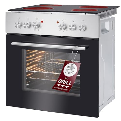 Bomann® Backofen mit Ceranfeld | 50°C - 250°C | Grill & Ober-/Unterhitze | 4 Kochfelder | Backofen mit 60cm Kochfeld | Einbaubackofen mit 61L | Backofen Set | Glastür 3-Fach verglast | EHBC 7935 IX von Bomann