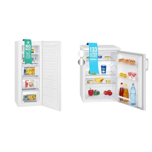 Bomann® Gefrierschrank Nofrost freistehender Tiefkühlschrank 161 L Nutzinhalt & Kühlschrank ohne Gefrierfach mit 133L Nutzinhalt und 3 Ablagen von Bomann