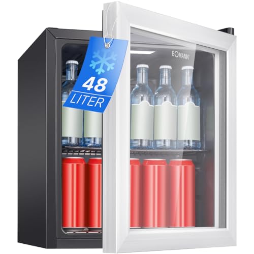 Bomann® Getränkekühlschrank 48L Nutzinhalt | Kühlschrank Minibar mit dreifachverglaster Glastür | Kühlschrank klein mit LED Beleuchtung & wechselbaren Türanschlag | Kühlschrank mit Glastür KSG 7286 von Bomann