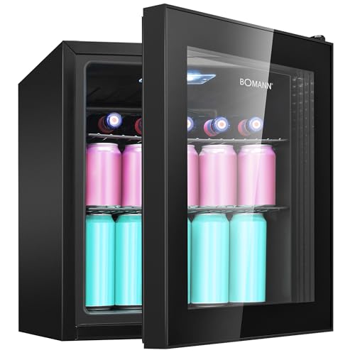 Bomann® Getränkekühlschrank für bis zu 55 Dosen | Kühlschrank mit Glastür 42db leise | 2 Ablagen | Kühlschrank Getränke 46L | Mini Kühlschrank Glastür | Minibar für Büro, Outdoor und Gaming | KSG 7291 von Bomann