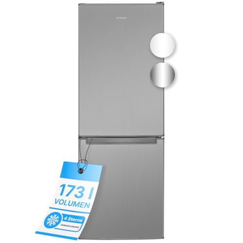 Bomann® Kühlschrank mit Gefrierfach 143cm hoch | Kühl Gefrierkombination 173L mit 3 Ablagen & 3 Schubladen | Türanschlag wechselbar | leise Kühlgefrierkombi 40db | Kühlschrank | KG 7331 inox von Bomann