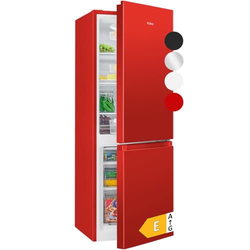 Bomann® Kühlschrank mit Gefrierfach 143cm hoch | Kühl Gefrierkombination 175L mit 3 Ablagen & 3 Schubladen | Türanschlag wechselbar | leise Kühlgefrierkombi 39db | Kühlschrank KG 320.2 rot von Bomann