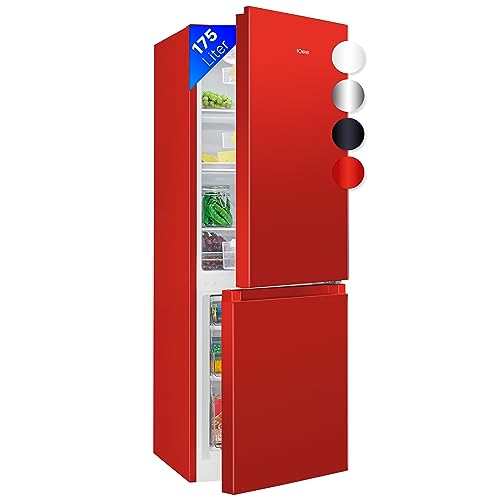 Bomann® Kühlschrank mit Gefrierfach 143cm hoch | Kühl Gefrierkombination 175L mit 3 Ablagen & 3 Schubladen | Türanschlag wechselbar | leise Kühlgefrierkombi 39db | Kühlschrank KG 320.2 rot von Bomann