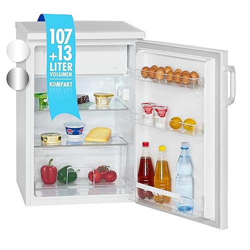 Bomann® Kühlschrank mit Gefrierfach | Getränkekühlschrank mit 120L Nutzinhalt und 2 Glasablagen | Türanschlag wechselbar | kleiner Kühlschrank mit stufenloser Temperaturregelung | KS 2194.1 weiß von Bomann